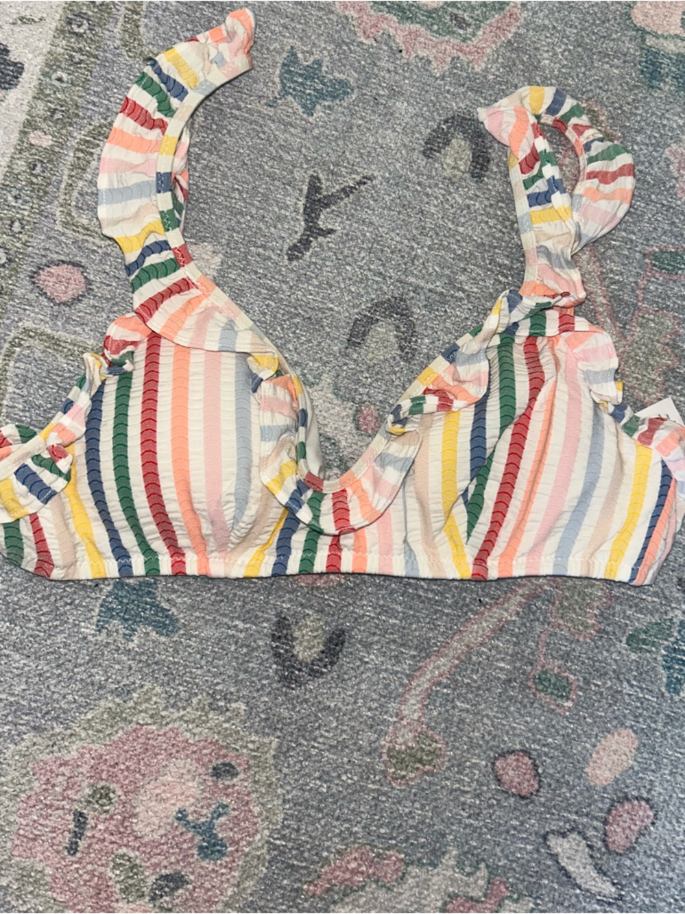 J. Crew Multicolor Striped Ruffle Bikini Top